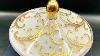 Cased White Milk Glass Dish Gold Detail Lid 3 Leg Lead Crystal W Germany Vanity