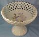 Challinor Milk Glass Compote Lattice Blue Flowers Hand Painted Eapg Antique