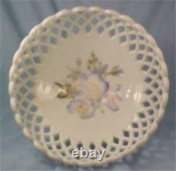 Challinor Milk Glass Compote Lattice Blue Flowers Hand Painted EAPG Antique