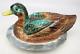 Challinor Taylor Milk Glass Hand Painted Duck Wavy Base Covered Dish Dominecker