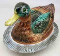 Challinor Taylor Milk Glass Hand Painted Duck Wavy Base Covered Dish Dominecker