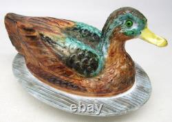 Challinor Taylor Milk Glass Hand Painted Duck Wavy Base Covered Dish Dominecker