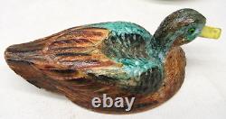 Challinor Taylor Milk Glass Hand Painted Duck Wavy Base Covered Dish Dominecker