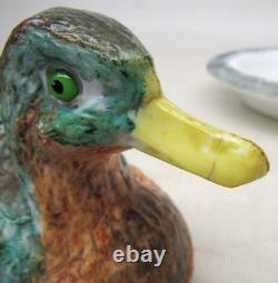 Challinor Taylor Milk Glass Hand Painted Duck Wavy Base Covered Dish Dominecker