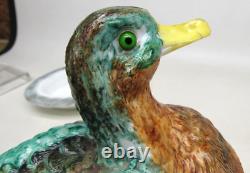 Challinor Taylor Milk Glass Hand Painted Duck Wavy Base Covered Dish Dominecker