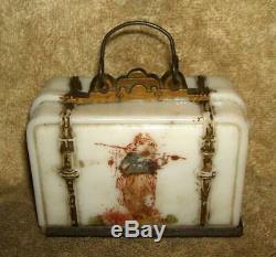 Circa 1907 White Milk Glass Suitcase Candy Container