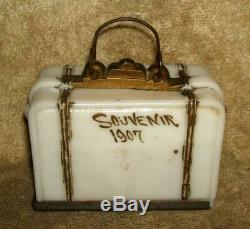 Circa 1907 White Milk Glass Suitcase Candy Container