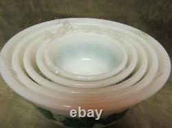 Circa 1950's Hazel Atlas Glass Milk White withGreen Ivy 5 piece Mixing Bowl Set