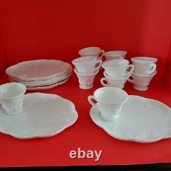 Colony Harvest Milk Glass (6) Snack Plates (12) Cups Vintage Indiana White