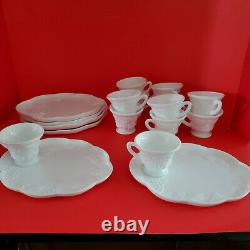 Colony Harvest Milk Glass (6) Snack Plates (12) Cups Vintage Indiana White