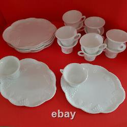 Colony Harvest Milk Glass (6) Snack Plates (12) Cups Vintage Indiana White