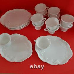 Colony Harvest Milk Glass (6) Snack Plates (12) Cups Vintage Indiana White