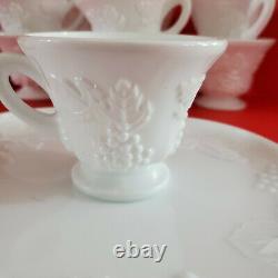 Colony Harvest Milk Glass (6) Snack Plates (12) Cups Vintage Indiana White