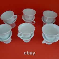 Colony Harvest Milk Glass (6) Snack Plates (12) Cups Vintage Indiana White