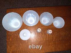 Complete Set of Fire King Tulips 4 Bowls, 1 Grease Jar & Lid, 2 Shakers & Lids