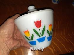 Complete Set of Fire King Tulips 4 Bowls, 1 Grease Jar & Lid, 2 Shakers & Lids