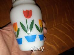 Complete Set of Fire King Tulips 4 Bowls, 1 Grease Jar & Lid, 2 Shakers & Lids