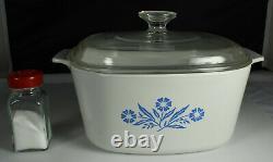 Corning BLUE CORNFLOWER Casserole A-3-B A-9-C Lid 3 Quarts 70s Mark Canada FAB