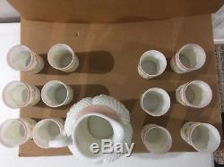 Cosmo Pattern Milk Glass Pitcher Set With 12 Glasses