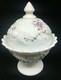 Covered Candy Dish Compote White Milk Glass Hand Paint Ribbons Bows Westmoreland