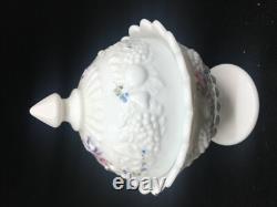 Covered Candy Dish Compote White Milk Glass Hand Paint Ribbons Bows Westmoreland