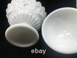 Covered Candy Dish Compote White Milk Glass Hand Paint Ribbons Bows Westmoreland