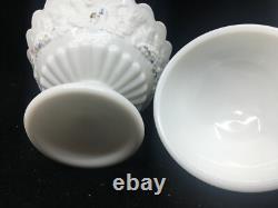 Covered Candy Dish Compote White Milk Glass Hand Paint Ribbons Bows Westmoreland