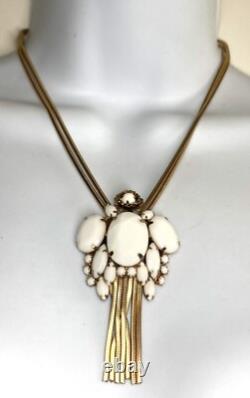 D & E Delizza & Elster Juliana White Milk Glass Rhinestone Dangle Pend Necklace