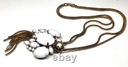 D & E Delizza & Elster Juliana White Milk Glass Rhinestone Dangle Pend Necklace