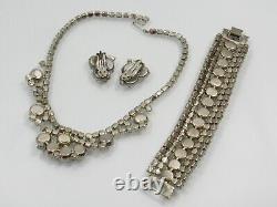 D&E Juliana White Milk Glass Clear Rhinestone Necklace Bracelet Earring Set