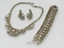 D&E Juliana White Milk Glass Clear Rhinestone Necklace Bracelet Earring Set