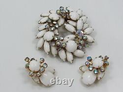 D&E Juliana White Milk Glass Clear Rhinestone Necklace Bracelet Earring Set