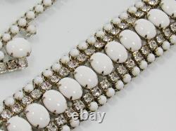 D&E Juliana White Milk Glass Clear Rhinestone Necklace Bracelet Earrings SET