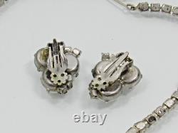 D&E Juliana White Milk Glass Clear Rhinestone Necklace Bracelet Earrings SET