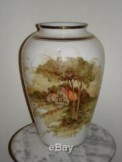 DeLuxe Inc USA Hand Painted signed 13 Milk Glass Vase