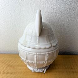 Depression Milk Glass Imperial Beaded Block Pear Shaped Candy Dish