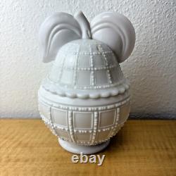 Depression Milk Glass Imperial Beaded Block Pear Shaped Candy Dish Depression Milk Glass Imperial Beaded Block Pear Shaped Candy Dish