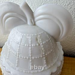 Depression Milk Glass Imperial Beaded Block Pear Shaped Candy Dish
