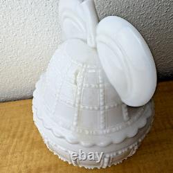 Depression Milk Glass Imperial Beaded Block Pear Shaped Candy Dish