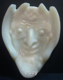 Devil's Face Evil Angel Smile Art Deco Milk White Glass High Relief Ashtray Dish