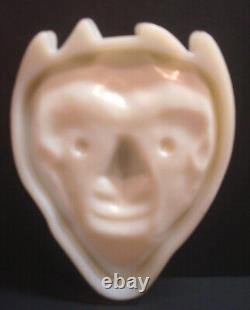 Devil's Face Evil Angel Smile Art Deco Milk White Glass High Relief Ashtray Dish