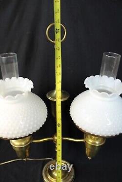 Double Student Lamp White Hobnail Milk Glass/solid Brass Pretty
