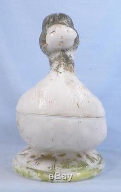 Duck Milk Glass Butter Dish Vallerysthal Antique Covered A Beauty 1914