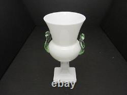 Duncan Miller Grecian Vase Square Foot White Green handles 6 5/8 T ca 1920-1970