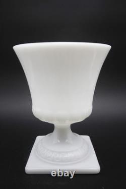 E. O. Brody Co. White Milk Glass Vase Wit Square Footed Pedestal Base 9 h