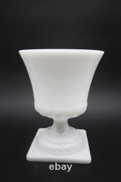 E. O. Brody Co. White Milk Glass Vase Wit Square Footed Pedestal Base 9 h