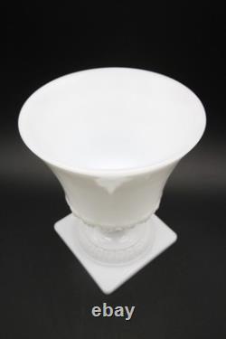 E. O. Brody Co. White Milk Glass Vase Wit Square Footed Pedestal Base 9 h