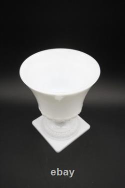 E. O. Brody Co. White Milk Glass Vase Wit Square Footed Pedestal Base 9 h