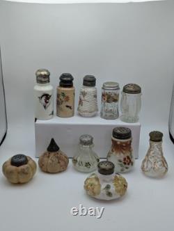 EAPG 1800's Milk Glass Salt Pepper Shakers Rare Lot Of 11 Satsum Painted Goose