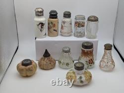 EAPG 1800's Milk Glass Salt Pepper Shakers Rare Lot Of 11 Satsum Painted Goose